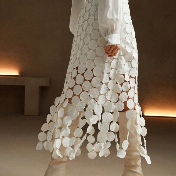 White Casual Women's Double Layered Maxi Skirt - Picture 4 of 8